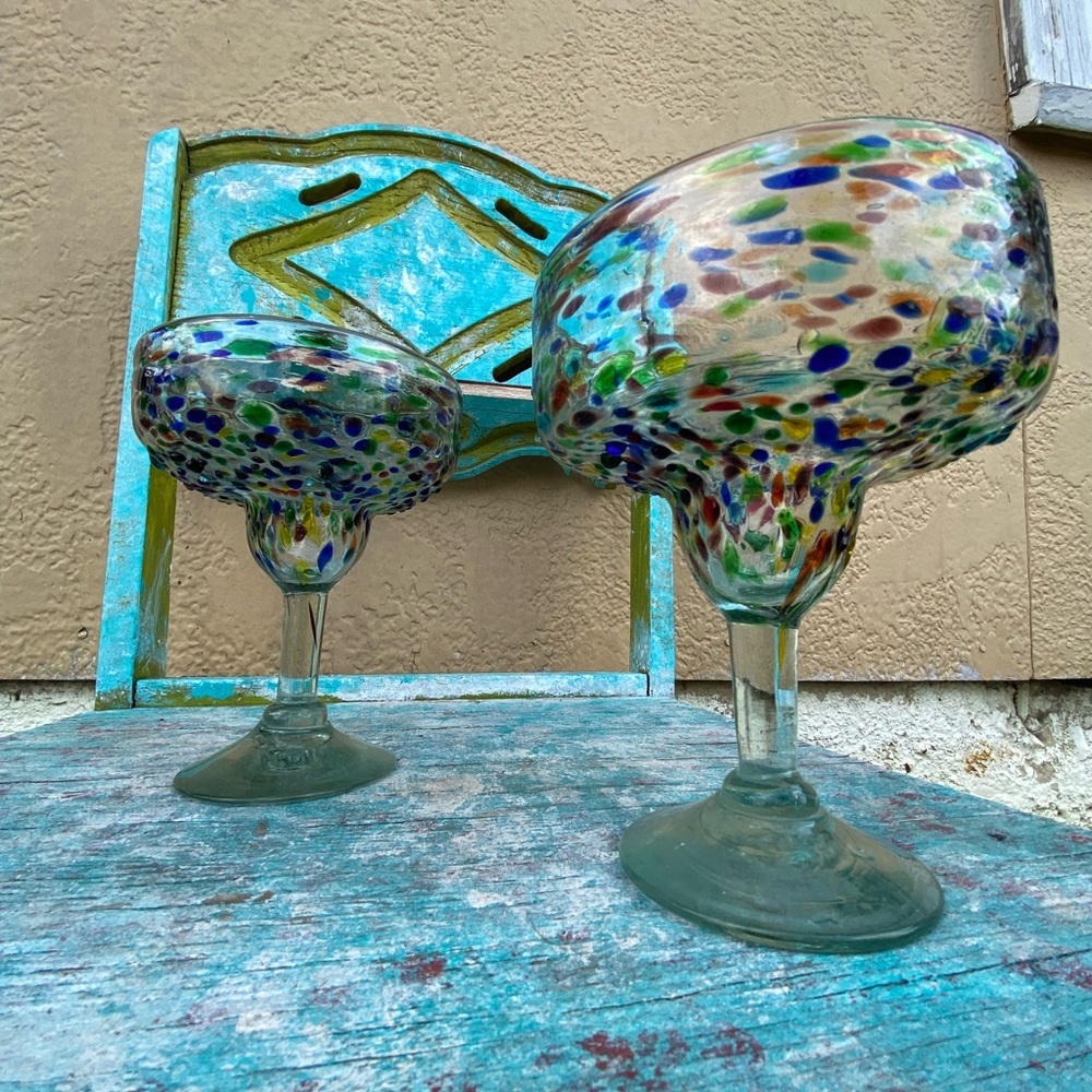 Pair of Mexican Hand Blown Margarita Glasses